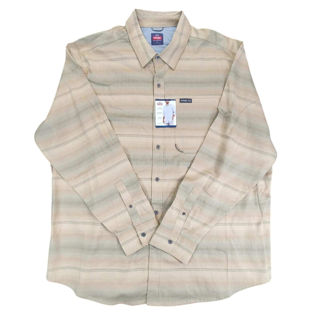 Wrangler Button Down Mens 2XL Brown Plaid Long Sleeve Classic Fit‎ Cotton Shirt